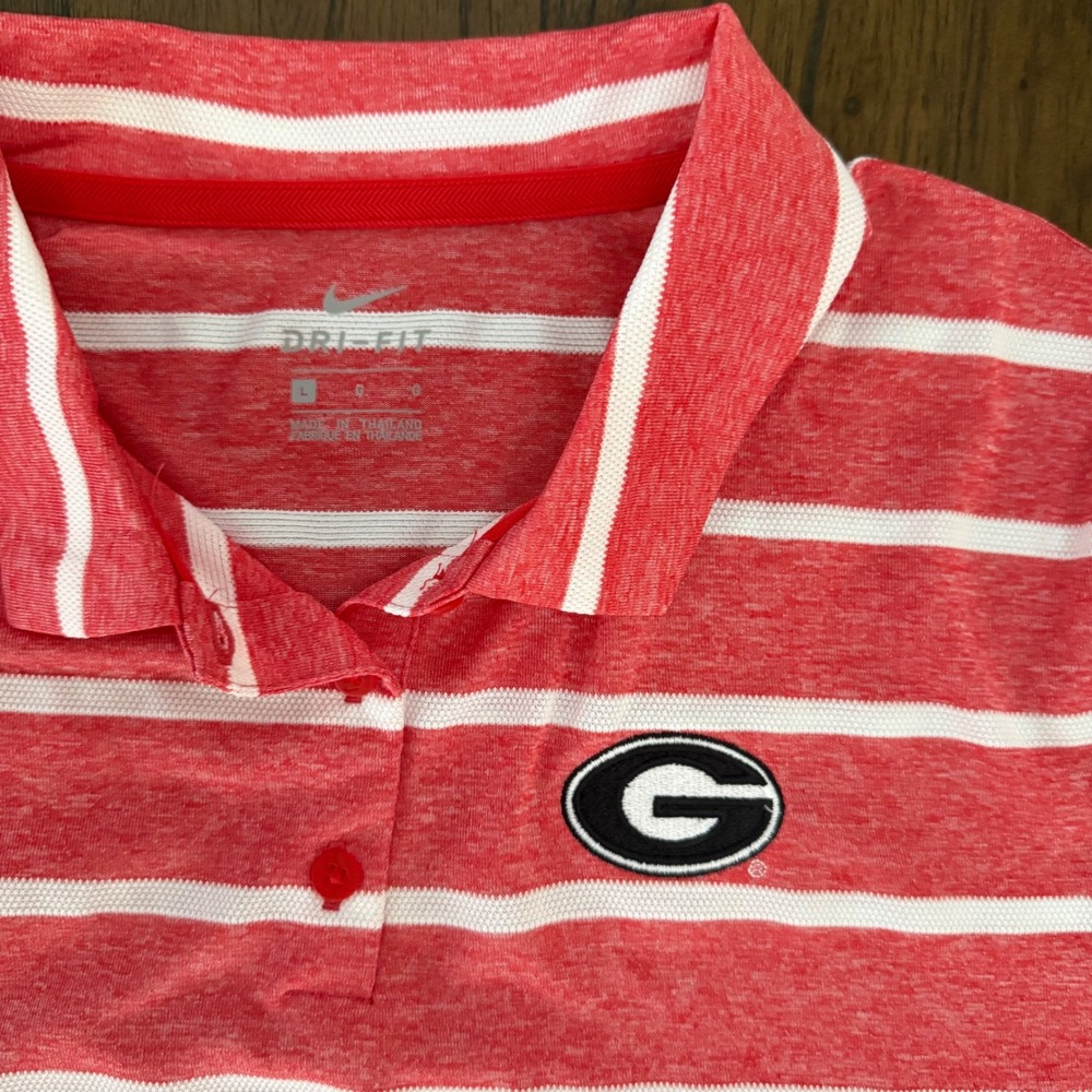 Nike Georgia Bulldogs Dri-FIT Striped Polo Shirt Red White Women's Large NWT - Picture 3 of 7